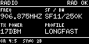 RADIO, RAD OK; FREQ: 906.875MHZ; SF / BW: SF11/250K; TX POWER: 17DBM; PROFILE: LONGFAST; CR 4:5  SYNC 2B