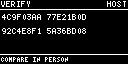 VERIFY, HOST; 4C9F03AA 77E21B0D; 92C4E8F1 5A36BD08; COMPARE IN PERSON